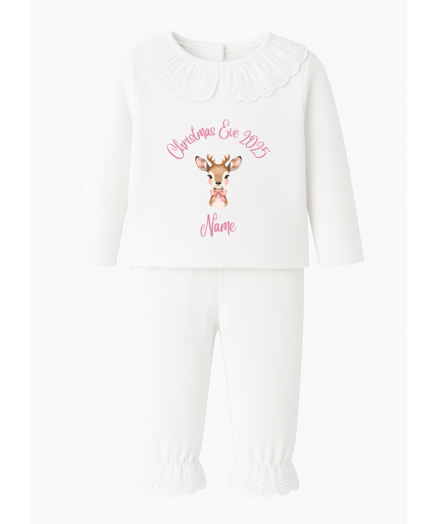 Personalised Christmas Eve Reindeer Frilled Pyjamas