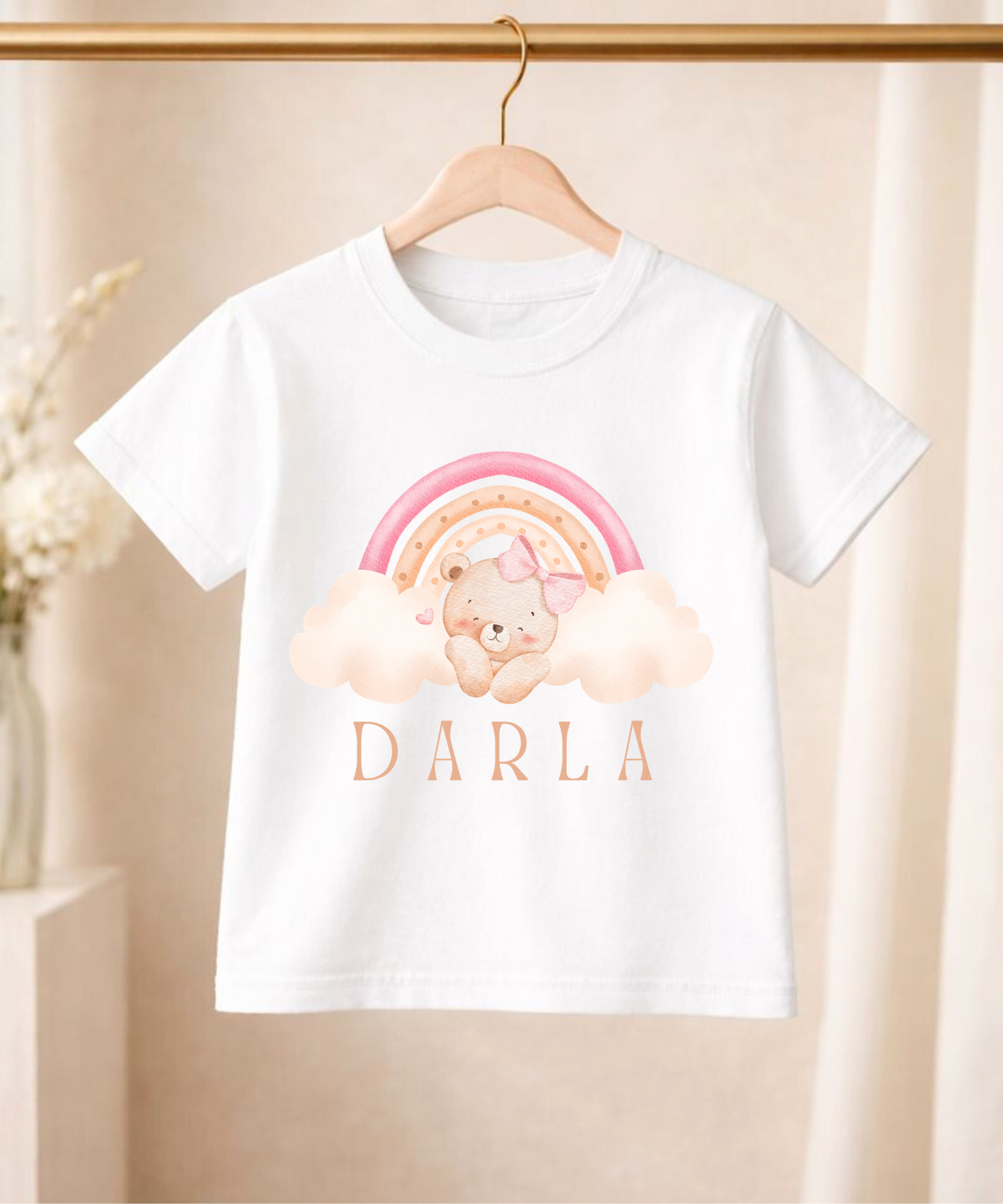 Personalised children's rainbow bear t-shirt custom kids tee