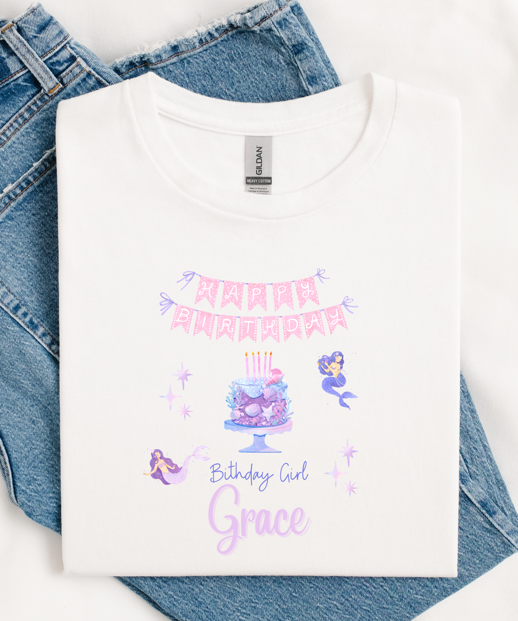 Personalised mermaid birthday girl t-shirt custom children's birthday tee