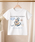 Personalised life is better at the beach teddy sailor kids t-shirt custom children's beach tee
