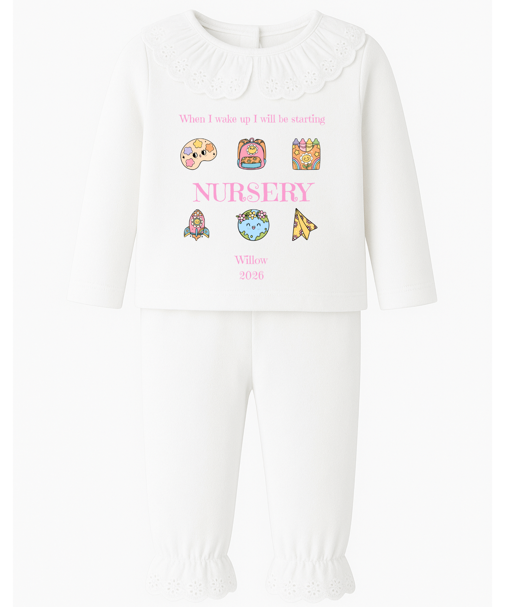 Personalised when I wake up I'll be starting nursery pyjamas custom kids first day of nursery PJs