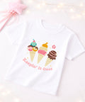 White t-shirt with ice cream cone design and 'Keepin' It Cool' text on a white background.
