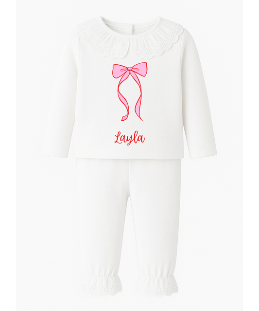Personalised Pink Ribbon Frilled Pyjamas