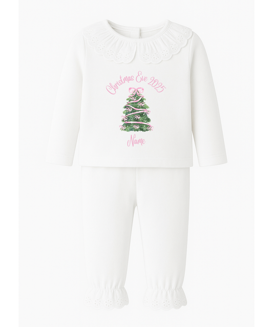 Personalised Christmas Eve Tree Frilled Pyjamas