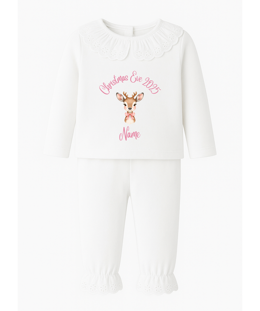 Personalised Christmas Eve Reindeer Frilled Pyjamas