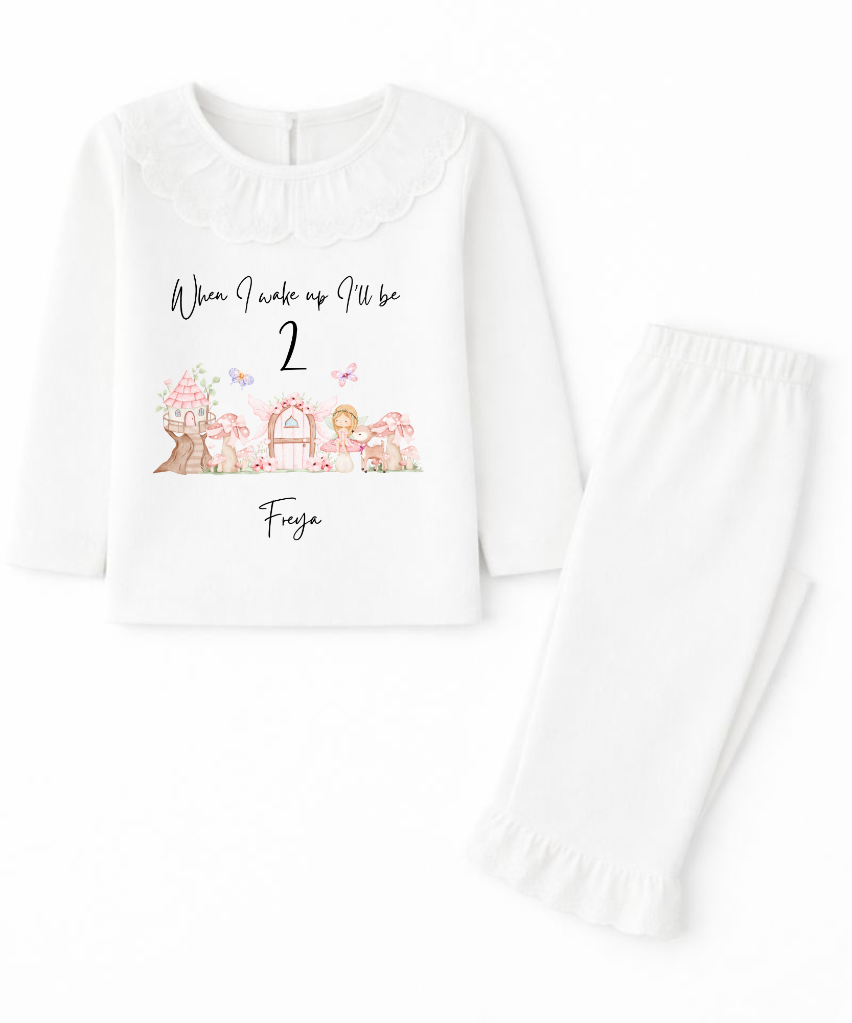 Kids personalised woodland fairy when I wake up birthday pyjamas custom children's birthday PJs