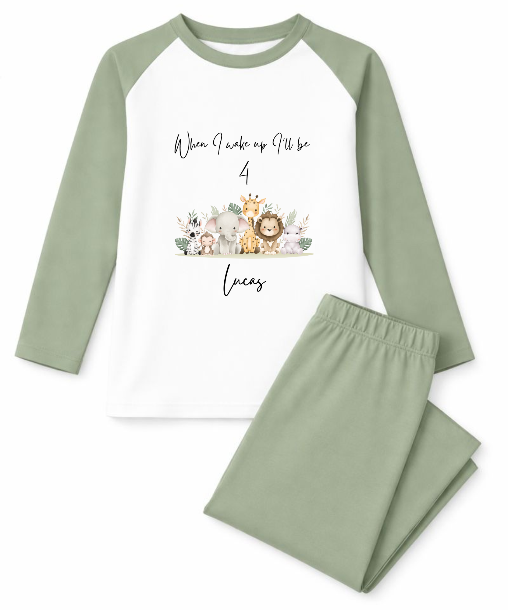 Personalised when I wake up jungle theme kids birthday pyjamas custom children's birthday PJs