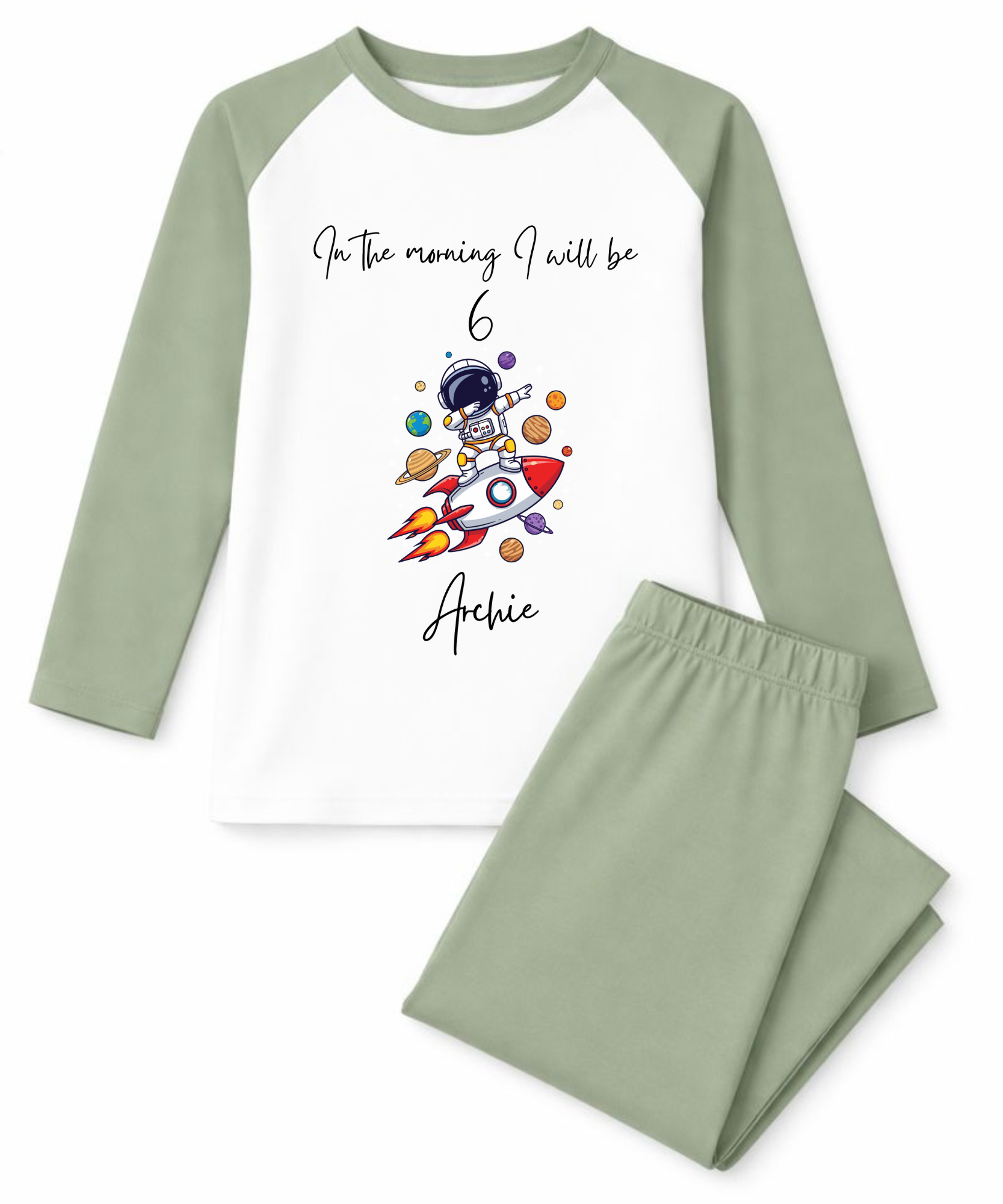 Personalised astronaut in the morning birthday pyjamas kids custom children's birthday PJs