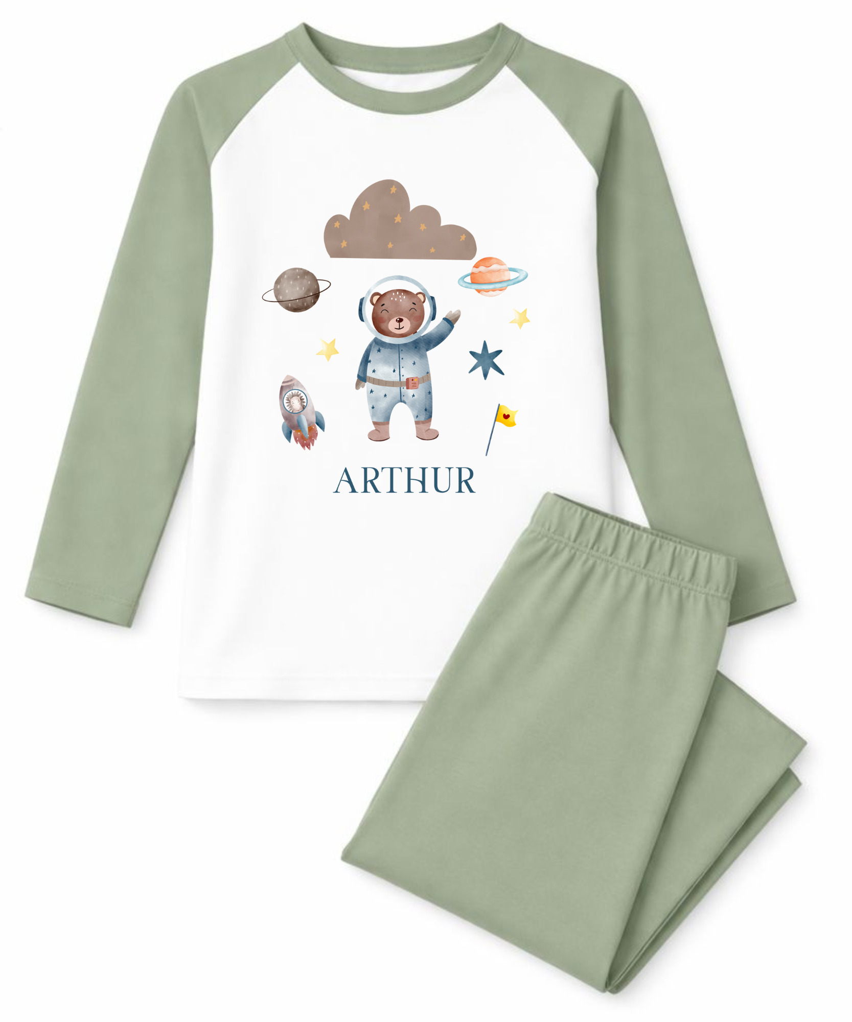 Personalised children's space bear pyjamas custom kids PJs