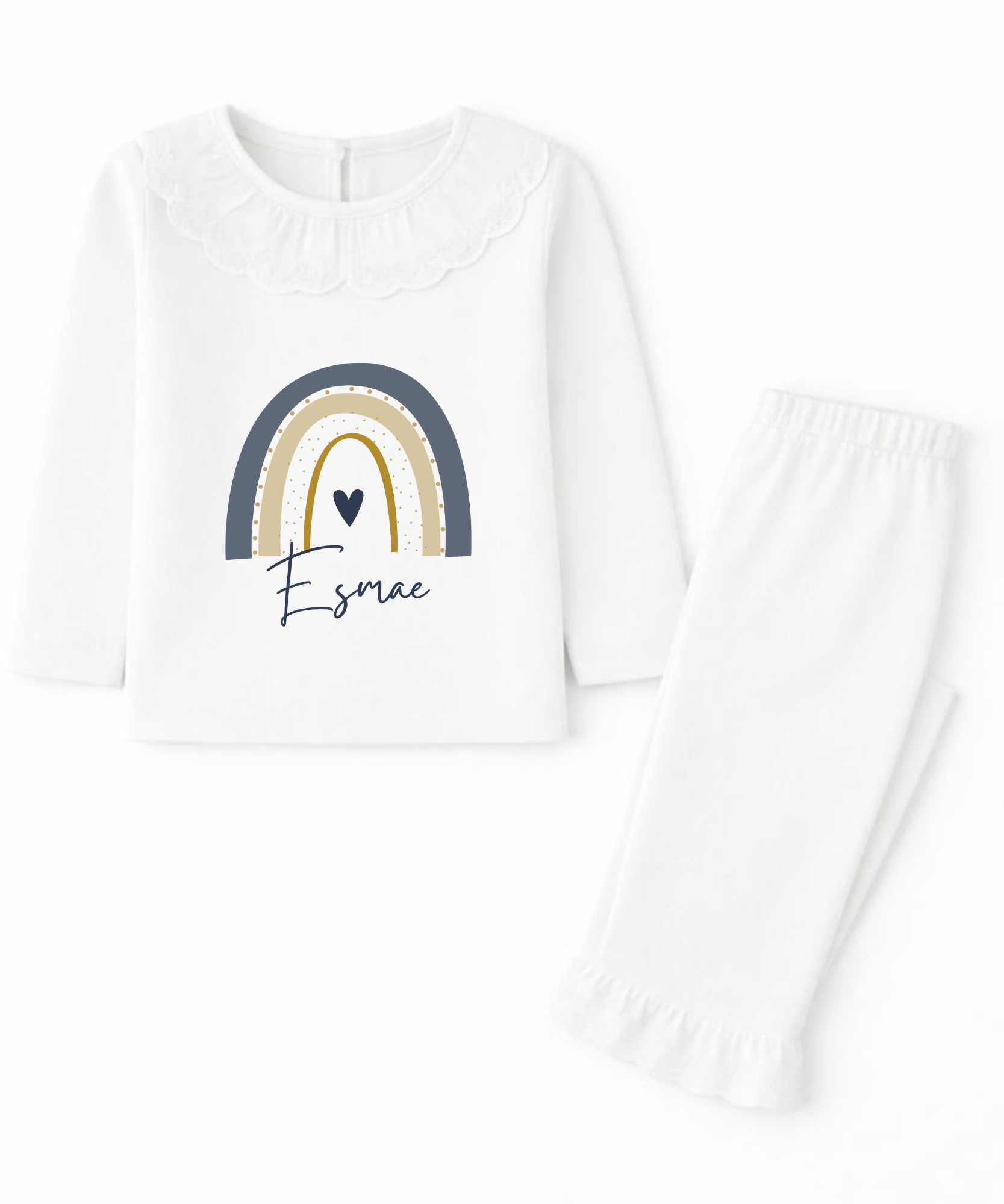 Personalised children's navy rainbow pyjamas custom kids PJs