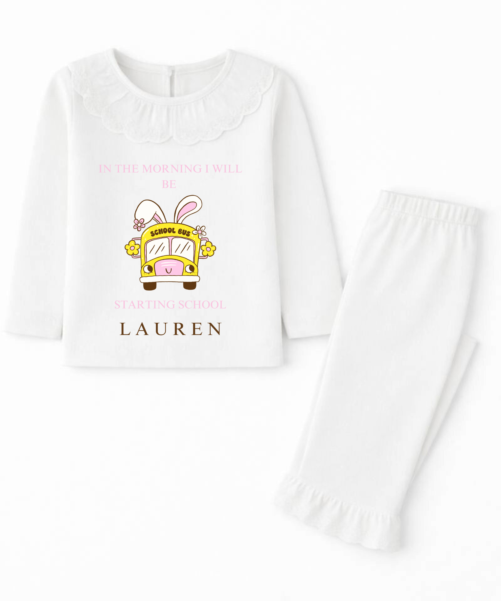 Personalised school bus in the morning I'll be starting school pyjamas custom kids back to school PJs