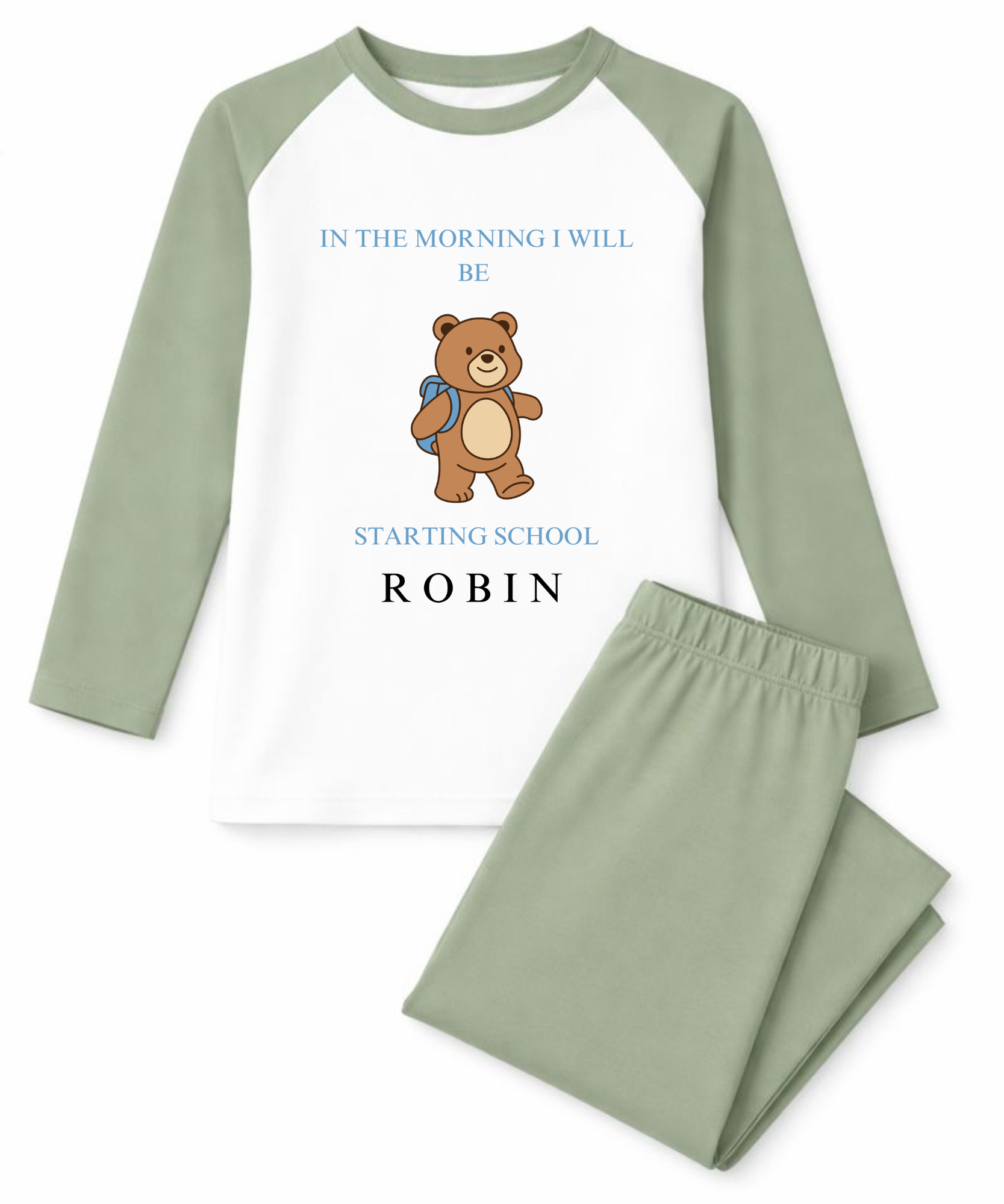 Personalised bear in the morning I'll be starting school pyjamas custom kids back to school PJs