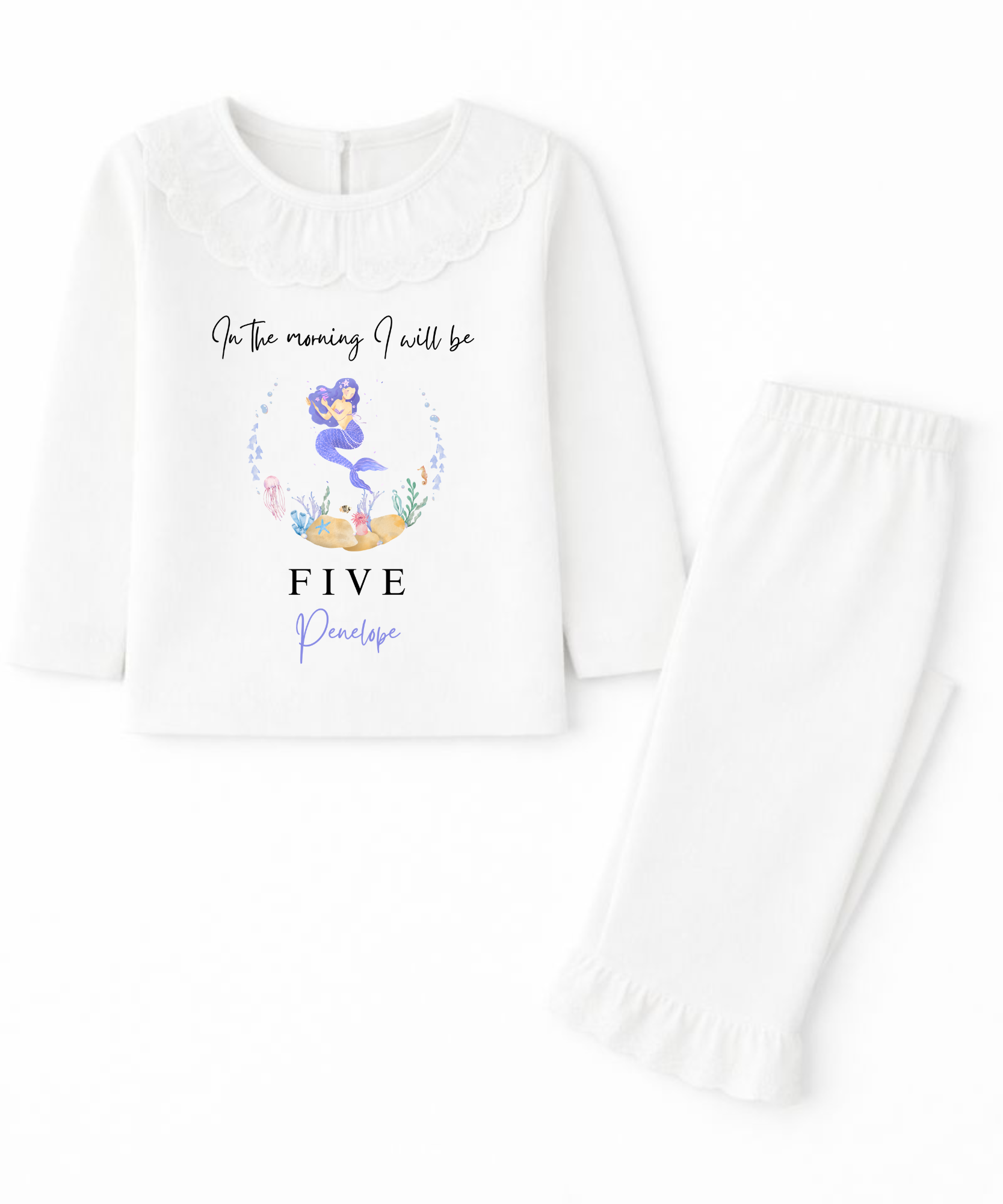 Personalised in the morning children's mermaid birthday pyjamas custom kids birthday PJs