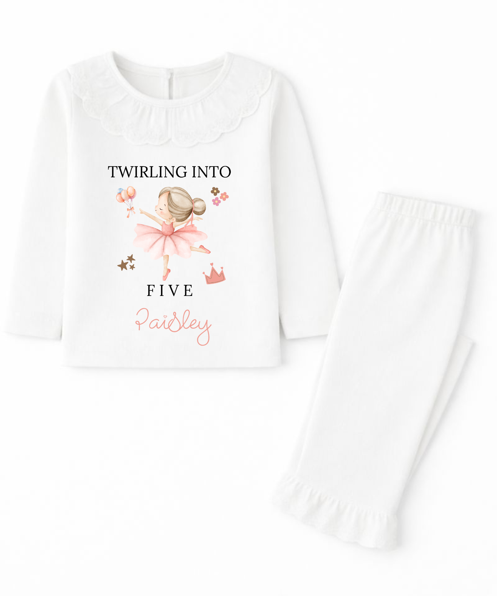 Personalised twirling ballerina birthday pyjamas for children custom kids birthday PJs