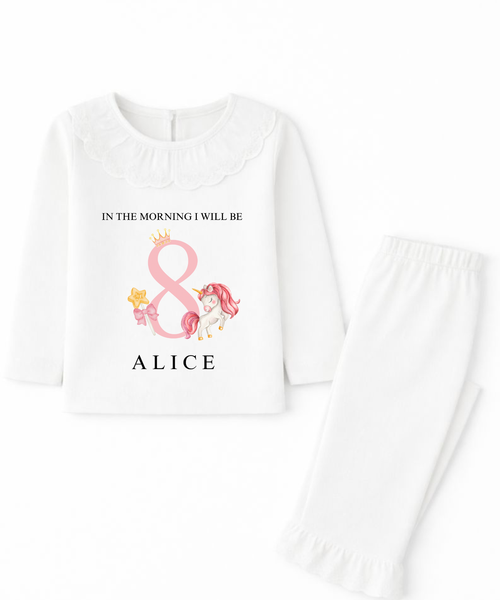 Personalised in the morning unicorn birthday pyjamas for children custom kids birthday PJs