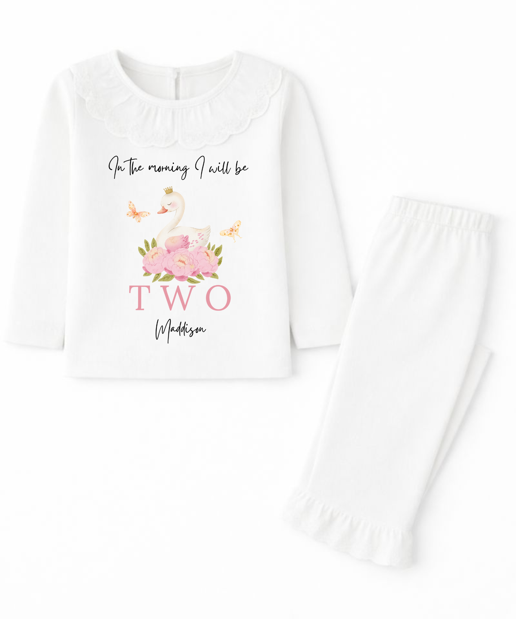 Personalised birthday swan princess pyjamas for girls custom children's birthday PJs