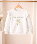 Personalised girls frilled sweatshirt with floral bow design custom children's sweatshirt"
