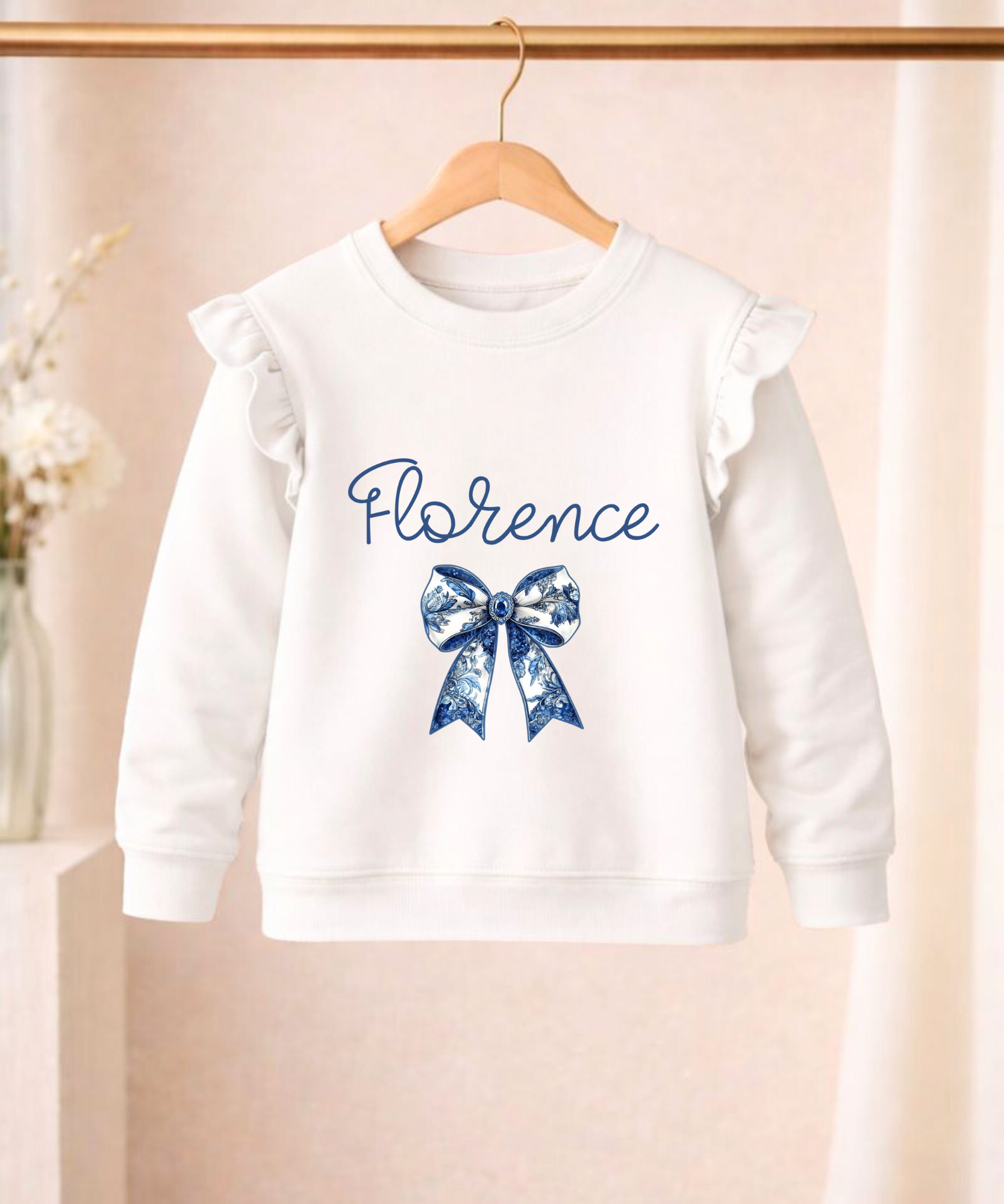 Personalised floral bow frilled sweatshirt for girls custom children's sweatshirt
