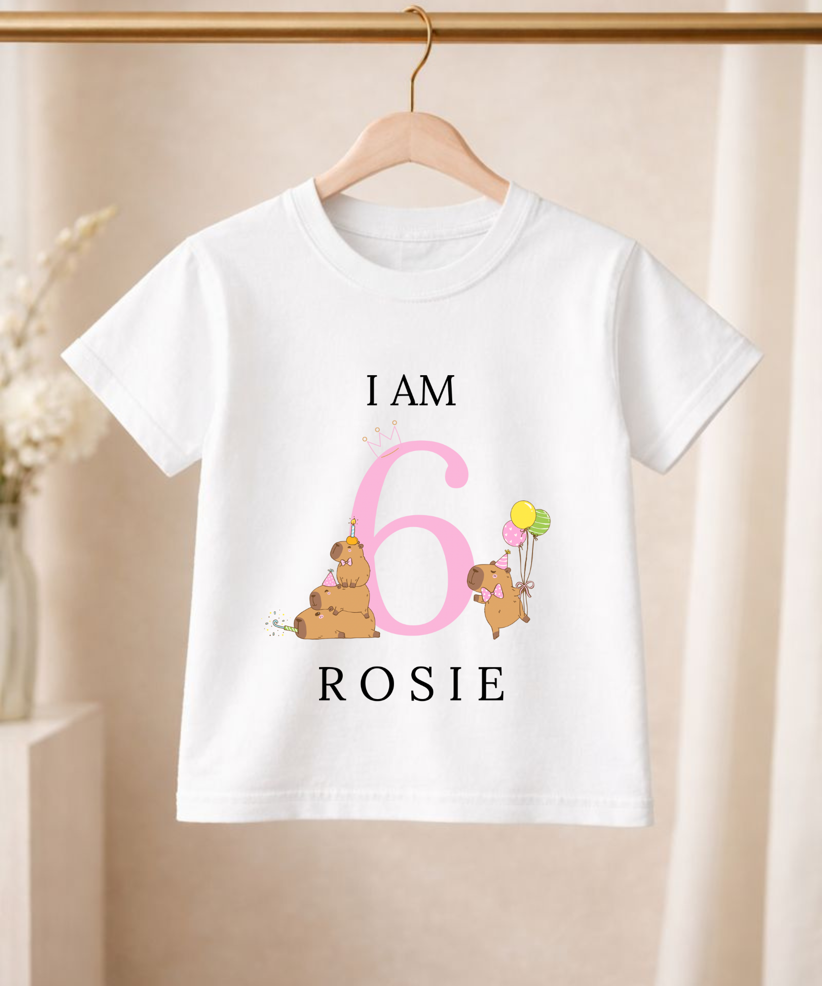 Personalised capybara girls birthday t-shirt custom children's birthday tee