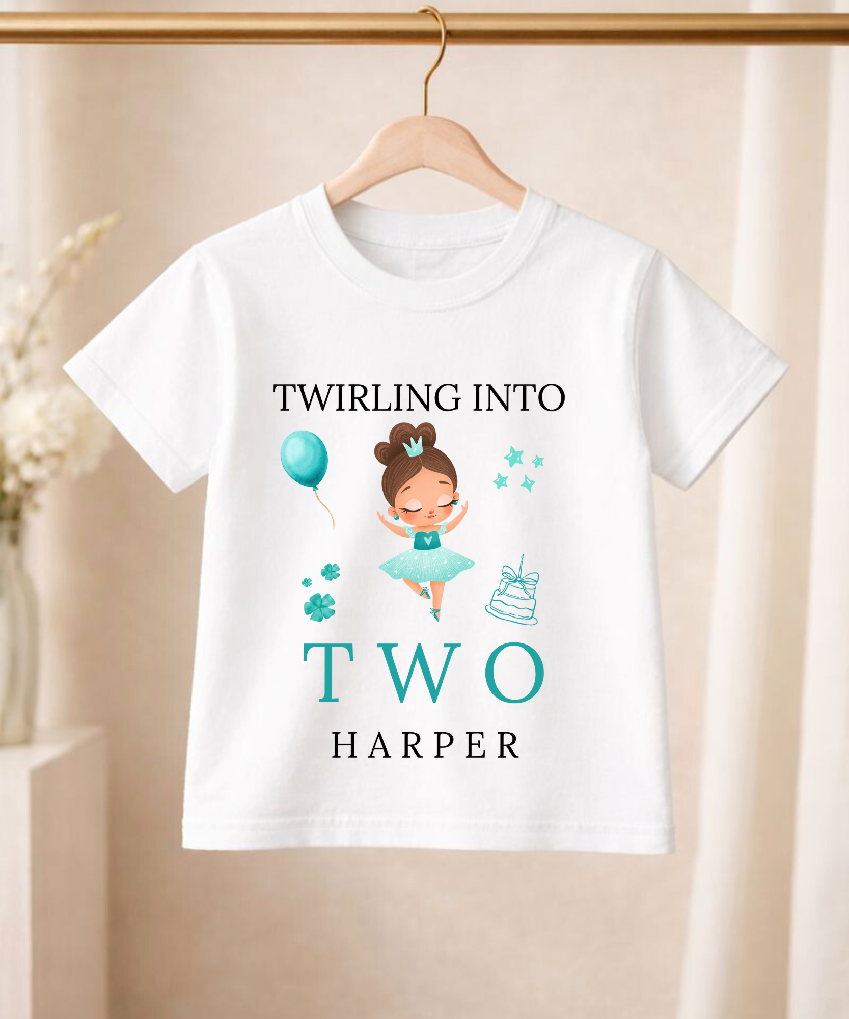 Personalised ballerina birthday t-shirt for girls custom children's birthday tee