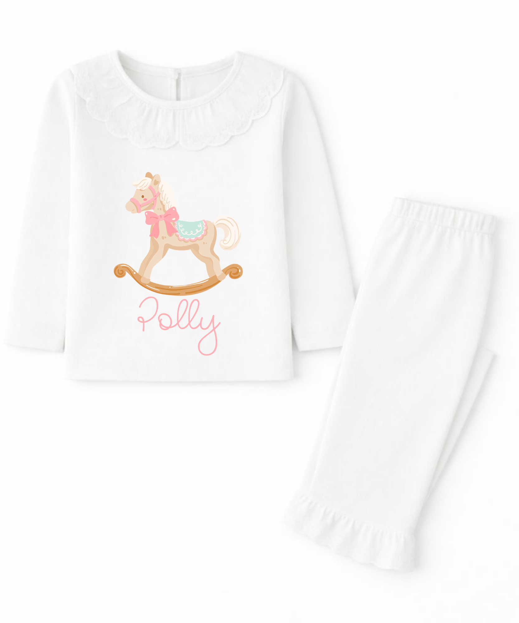 Personalised girls rocking horse frilled pyjamas custom children's PJs
