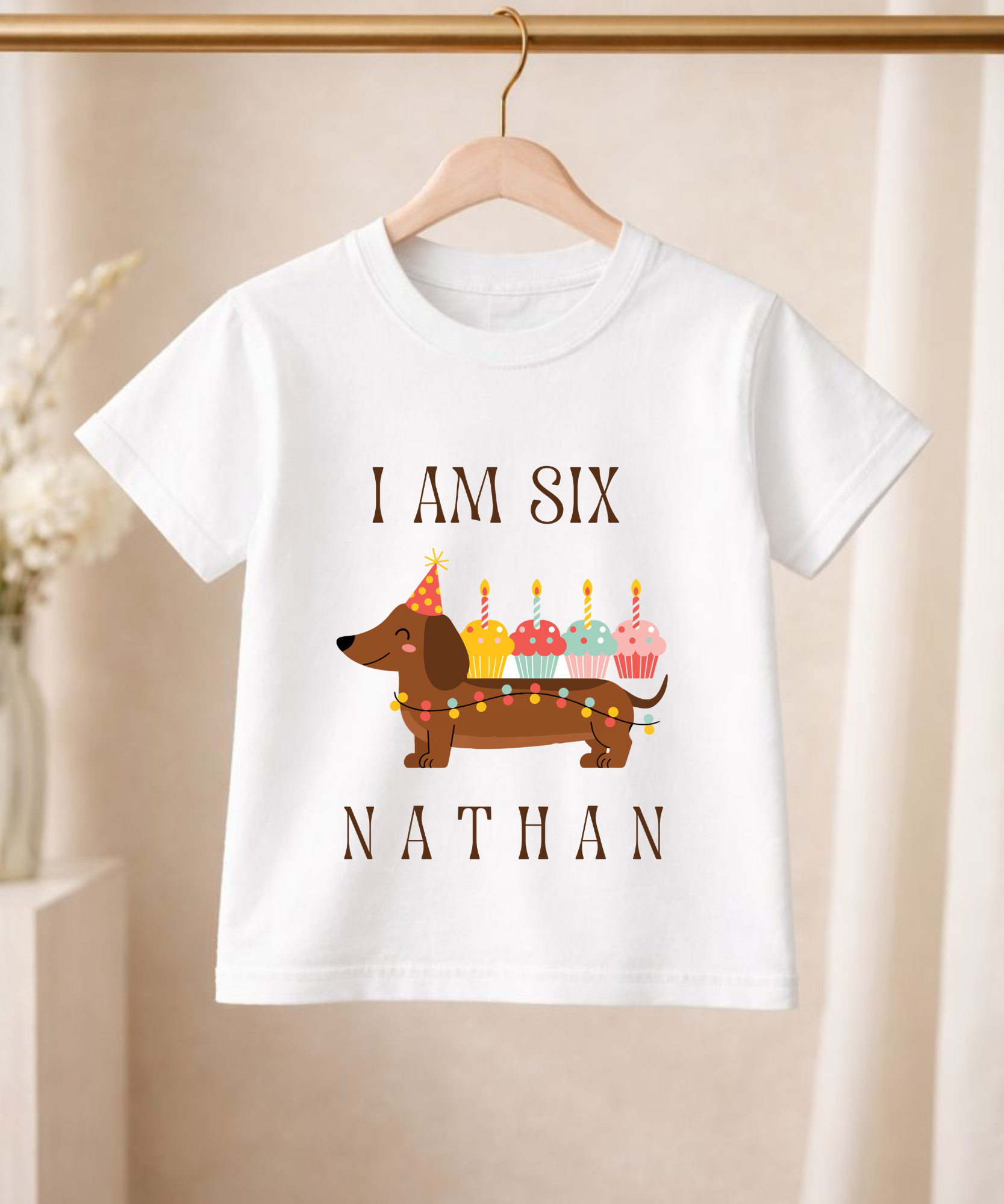 Kids personalised sausage dog birthday t-shirt custom children's birthday tee