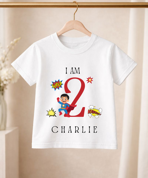 Boys personalised superhero birthday t-shirt custom children's birthday tee