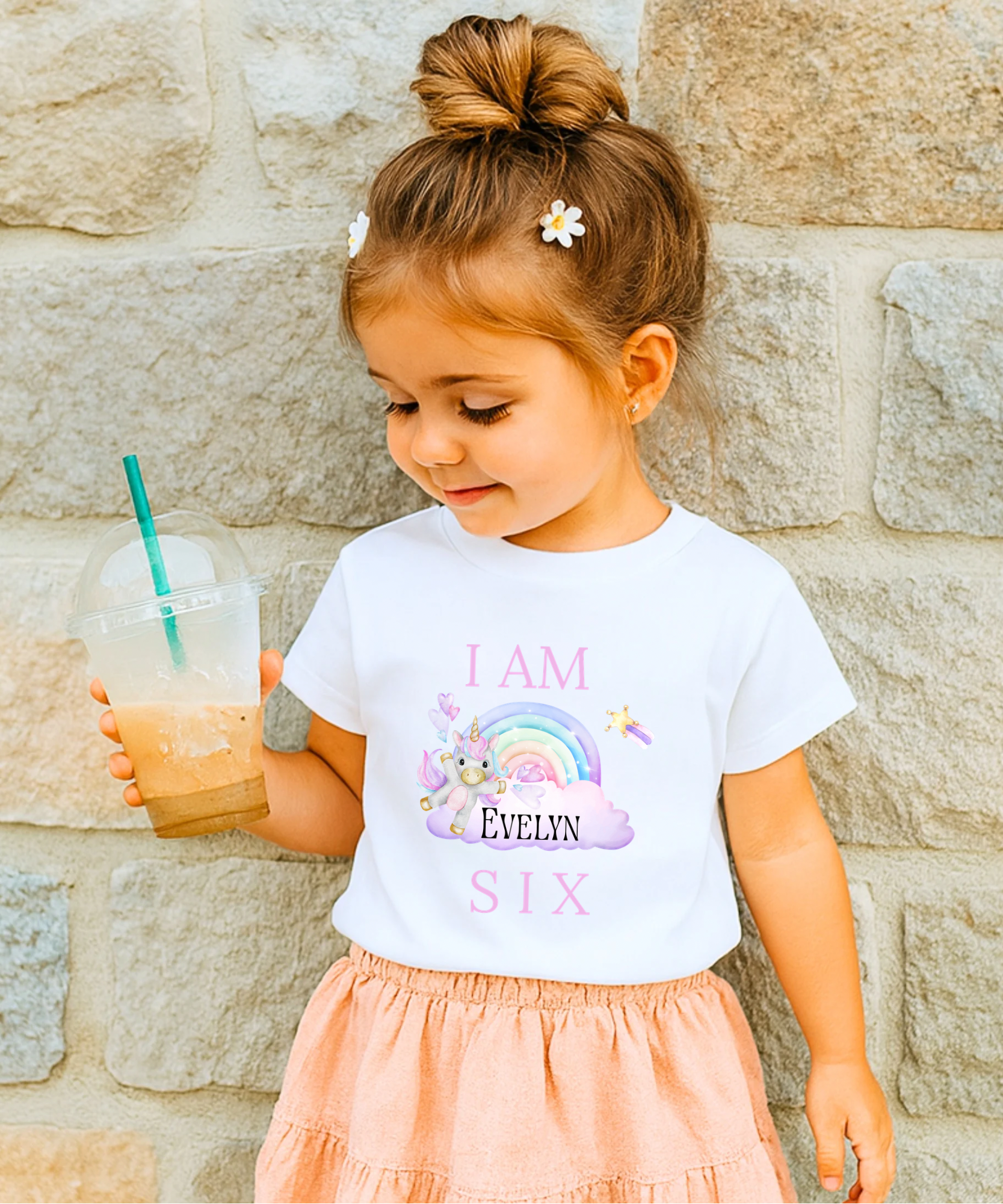 Personalised unicorn birthday t-shirt for girls custom children's birthday tee